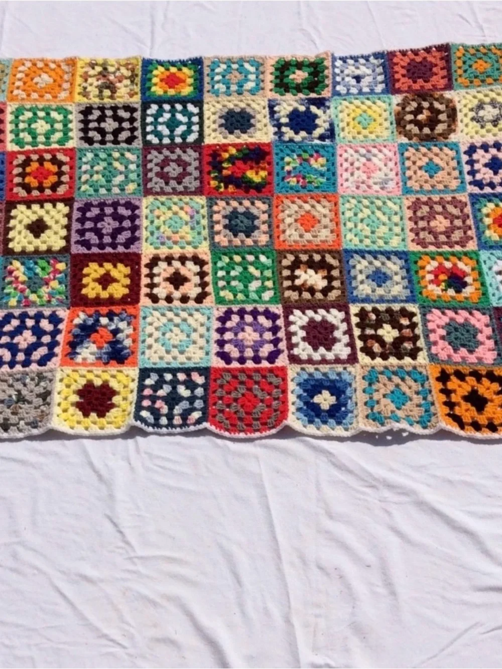 Vintage Handmade Colorful Crochet Granny Square Blanket
